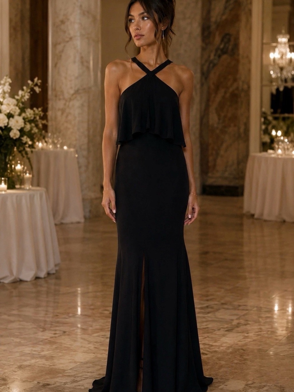 Rachel Gilbert Black Mermaid Gown
Crisscross Ribbon Lace-Up Back
Size 4
